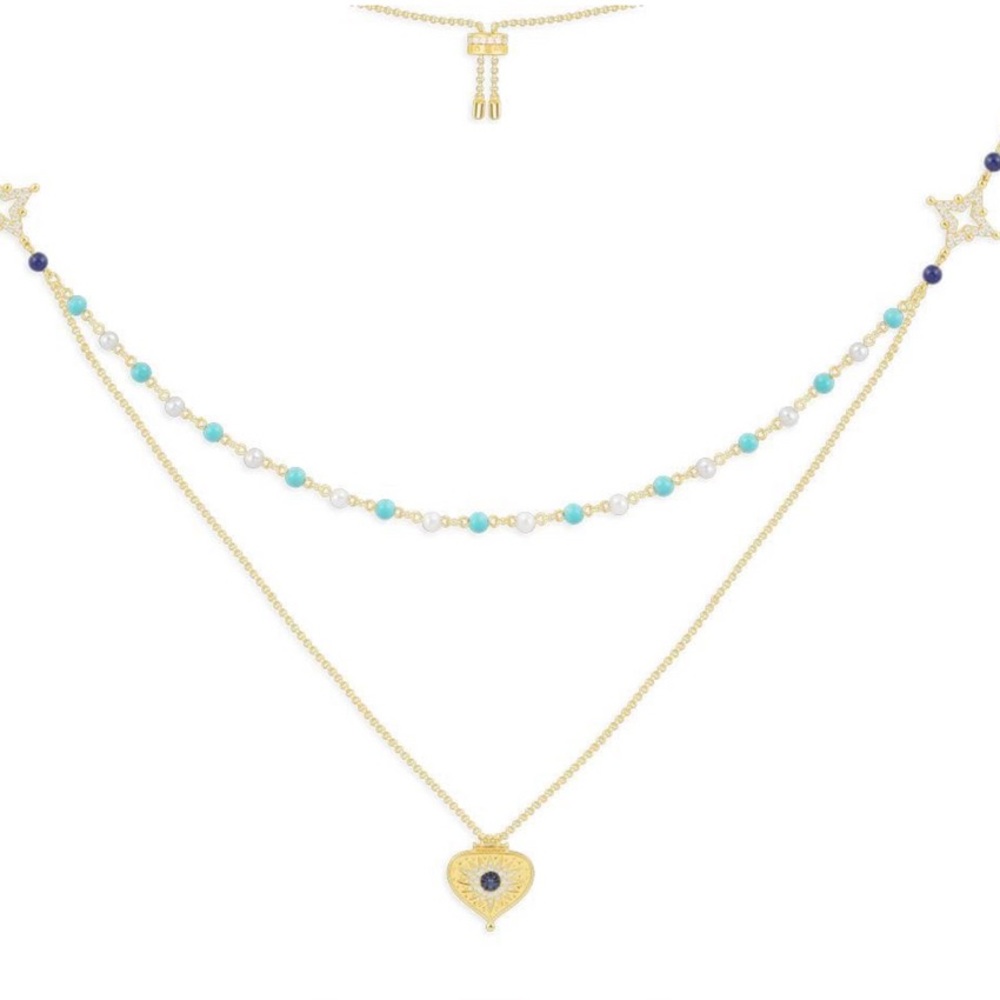 Sterling Silver 925 Evil Eye Luxury Gold-Plated Layered Necklace APM Monaco
